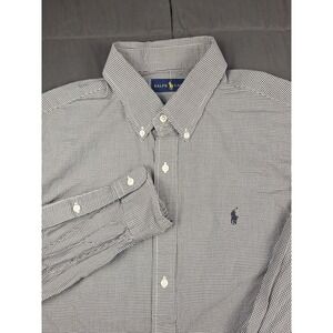 Polo Ralph Lauren Button Front Large Shirt Black White Gingham Check‎ Preppy